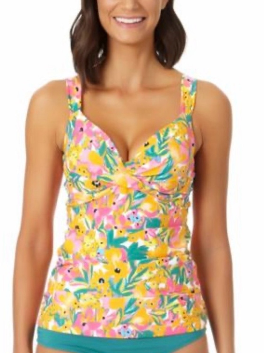 Anne Cole Floral Print Underwire Twist Tankini Top 32C/34B NWT $74 Pink Orange